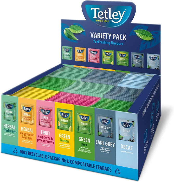 90x Tetley Specialty Variety Pack String & Tag Tea Envelopes in Display Box Gift