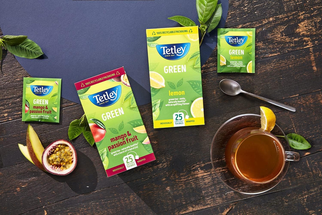 Tetley Mixed Variety Fruity String & Tag Tea Envelopes, Assorted, Pack of 6 x 25