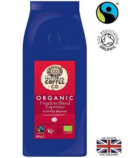 Organic Freedom Espresso Blend Whole Bean Coffee Natural Coffee Fairtrade 908g - AB GROCERIES