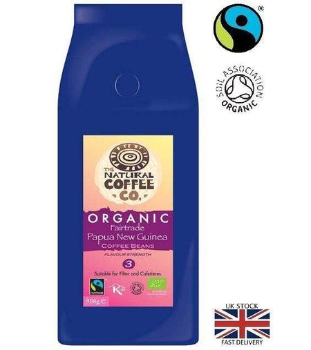 Organic Papua New Guinea Whole Bean Coffee Natural Coffee Fairtrade 908g - AB GROCERIES