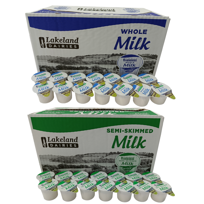 120x Semi Skimmed vs Whole Milk 12ml Pots UHT Long Life Jiggers Portion Lakeland