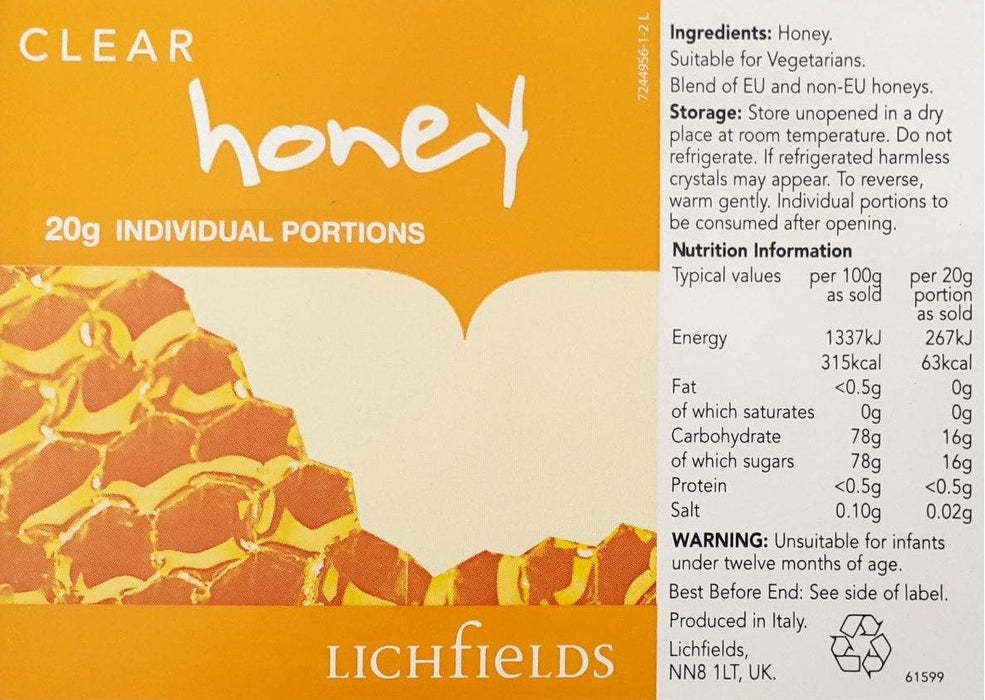 Liechfields Clear Honey Individual Single 20g Portions - AB GROCERIES