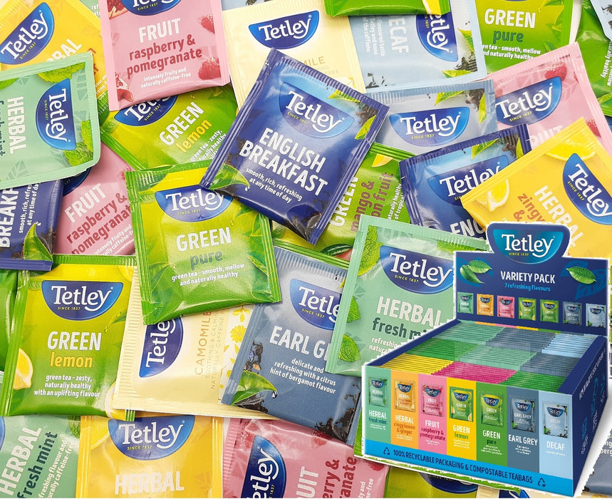 Tetley Tea Bags Individual Enveloped Sachets Tagged Classic Flavoured Selections