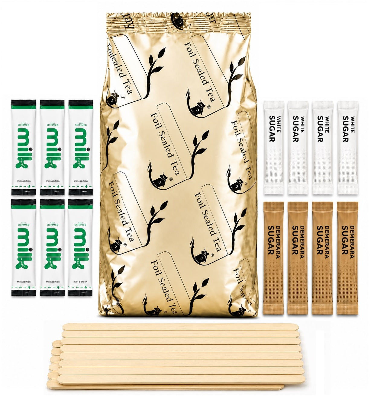 40 Cup Tea Kit with Milk & Stirrers | Foil Sealed Black Tea | 160 Items