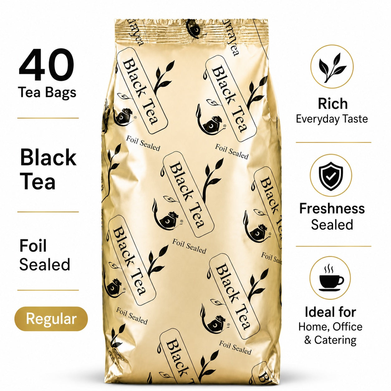 40 Foil Sealed Black Tea Bags – Regular or Decaffeinated Refill Pack