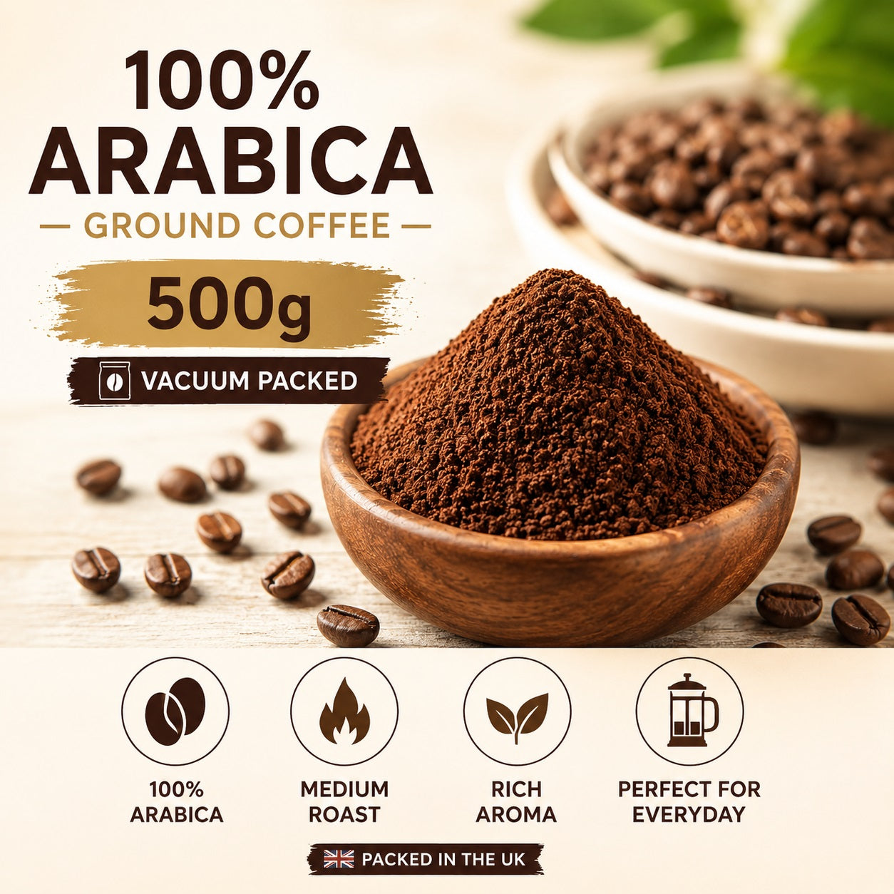 Premium 100% Arabica Ground Coffee – Medium Roast