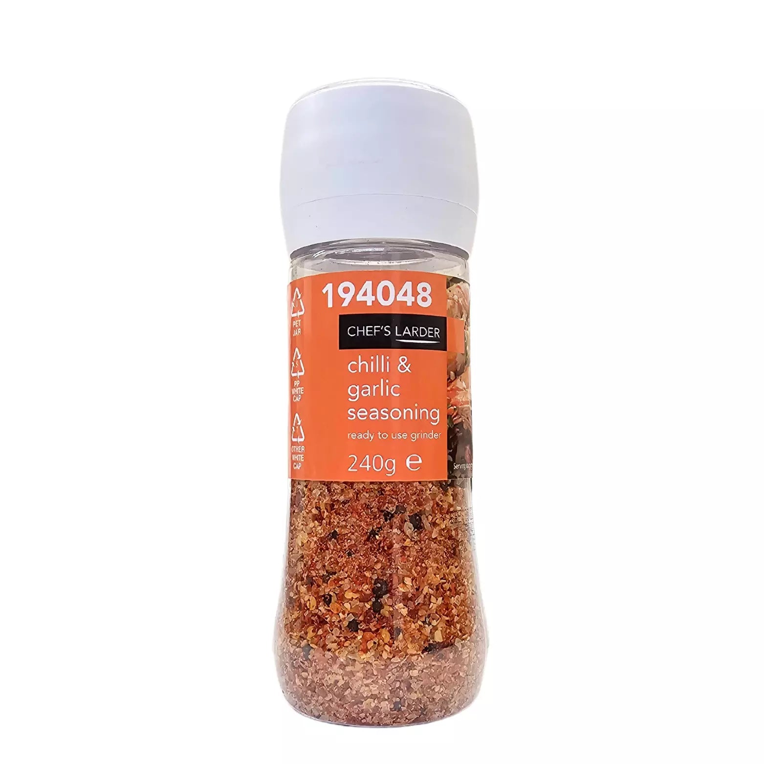 Chef's Larder Chilli Flakes & Garlic Sea Salt Black Pepper Seasoning Grinder