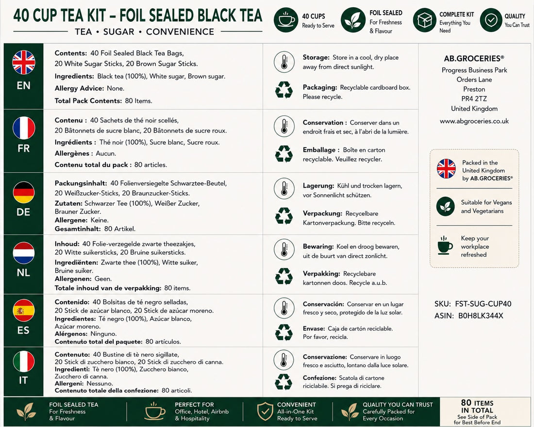 40 Cup Tea Kit | Foil Sealed Black Tea with Sugar | 80 Items