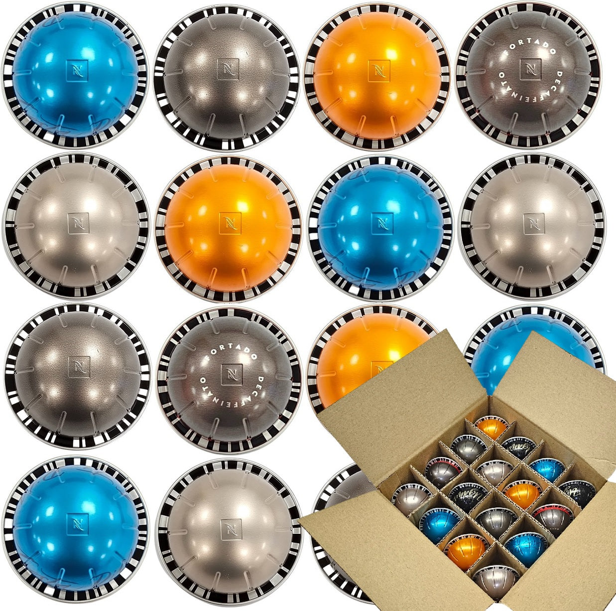 Nespresso VERTUO Coffee Machine Capsules Taster Set Various Flavours Selection in Compartment Box