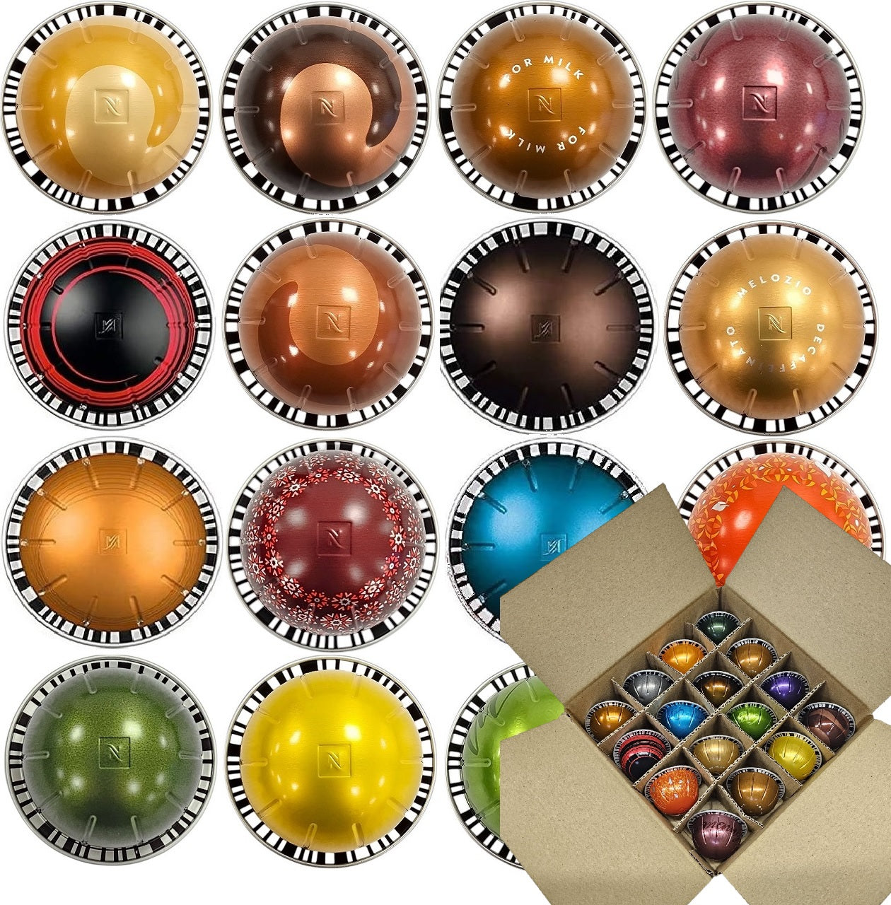 Nespresso VERTUO Coffee Machine Capsules Taster Set Various Flavours Selection in Compartment Box