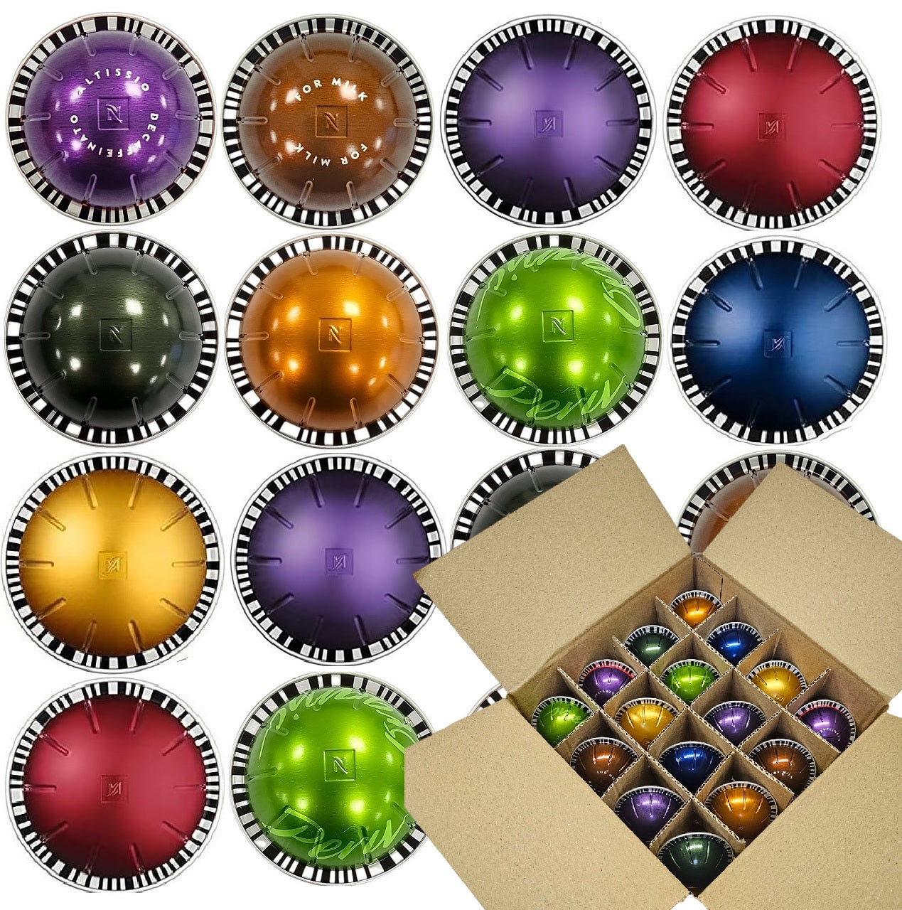 Nespresso VERTUO Coffee Machine Capsules Taster Set Various Flavours Selection in Compartment Box