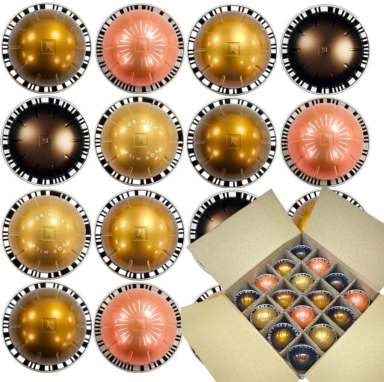 Nespresso VERTUO Coffee Machine Capsules Taster Set Various Flavours Selection in Compartment Box