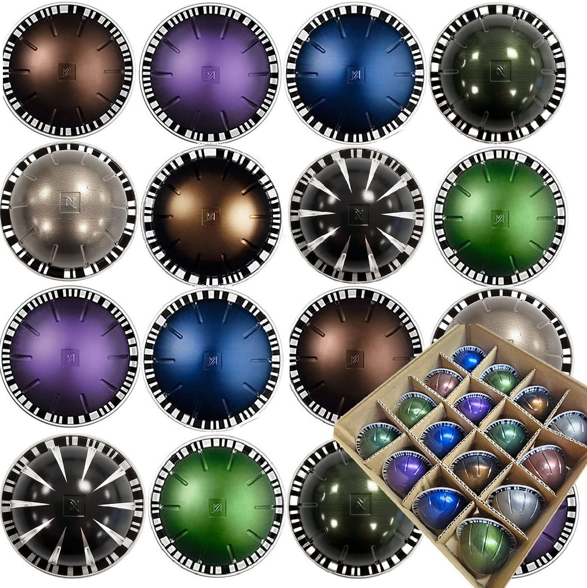 Nespresso VERTUO Coffee Machine Capsules Taster Set Various Flavours Selection in Compartment Box