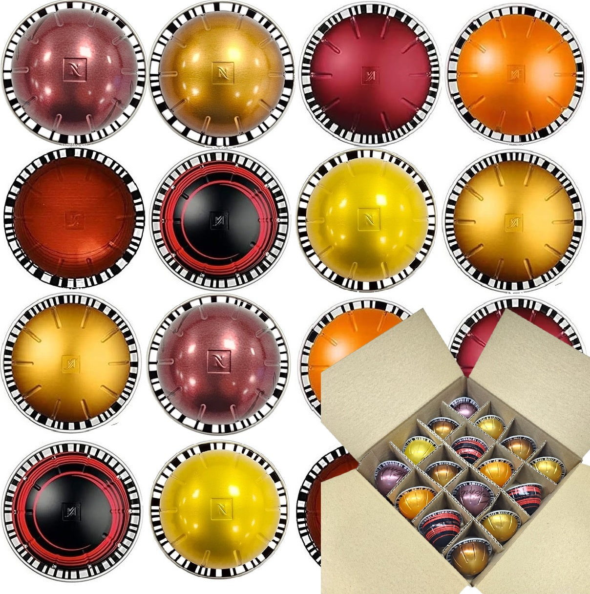 Nespresso VERTUO Coffee Machine Capsules Taster Set Various Flavours Selection in Compartment Box