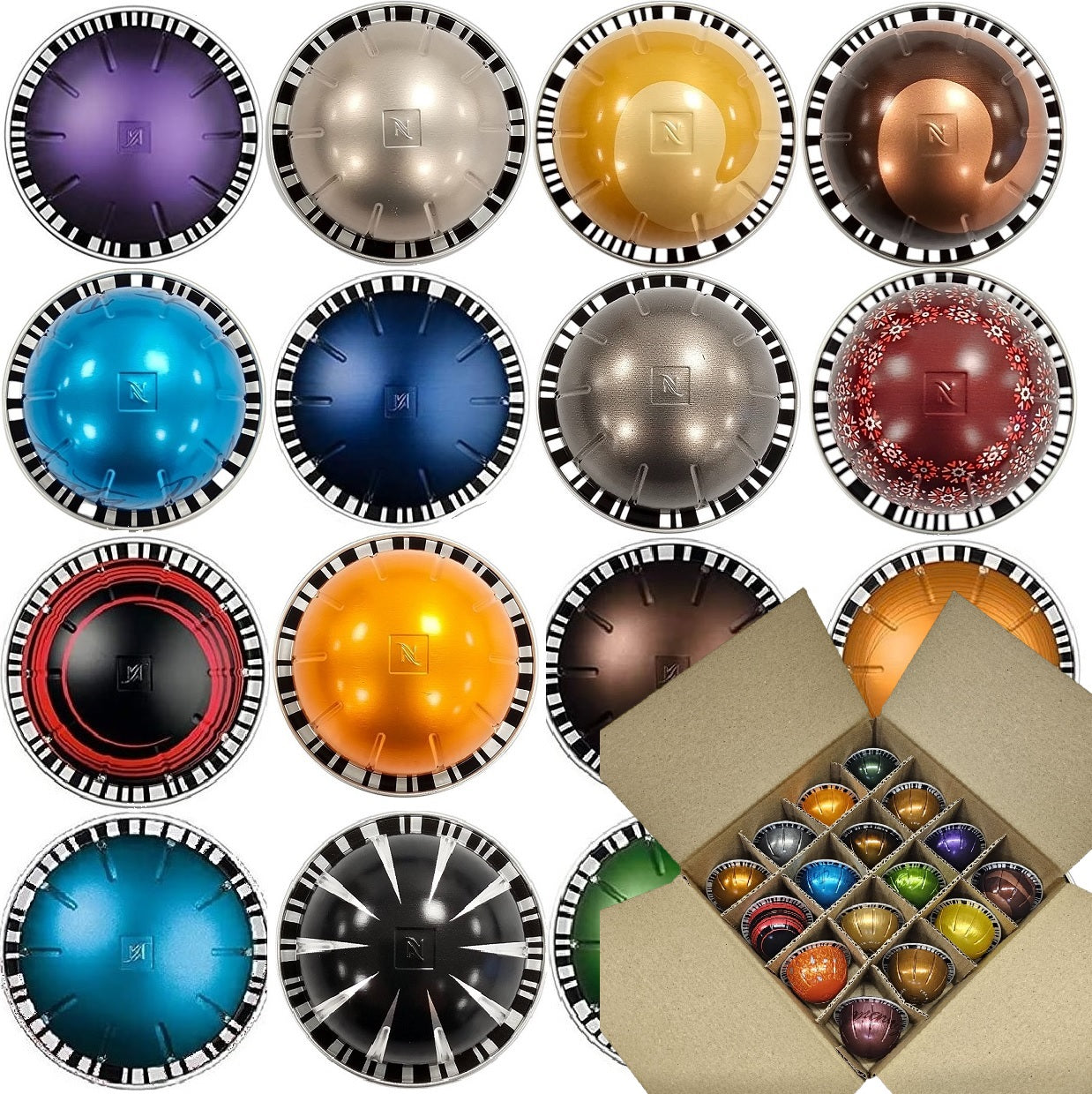 Nespresso VERTUO Coffee Machine Capsules Taster Set Various Flavours Selection in Compartment Box