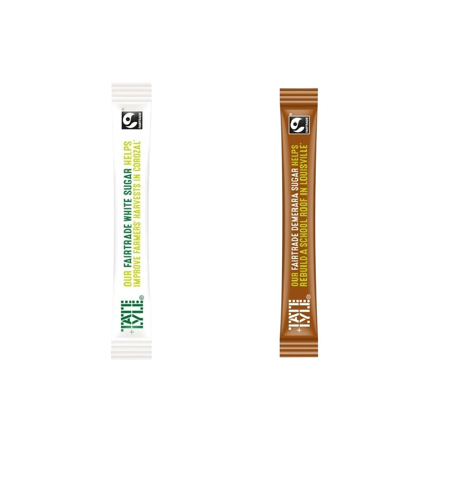 Tate & Lyle Fairtrade Sugar Sticks – Individually Wrapped White & Brown Demerara | Catering, Office, Hotel, Café & Home Use