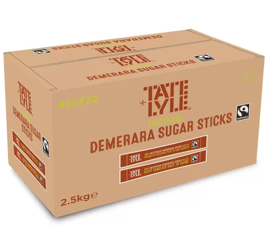 Tate & Lyle Fairtrade Sugar Sticks – Individually Wrapped White & Brown Demerara | Catering, Office, Hotel, Café & Home Use