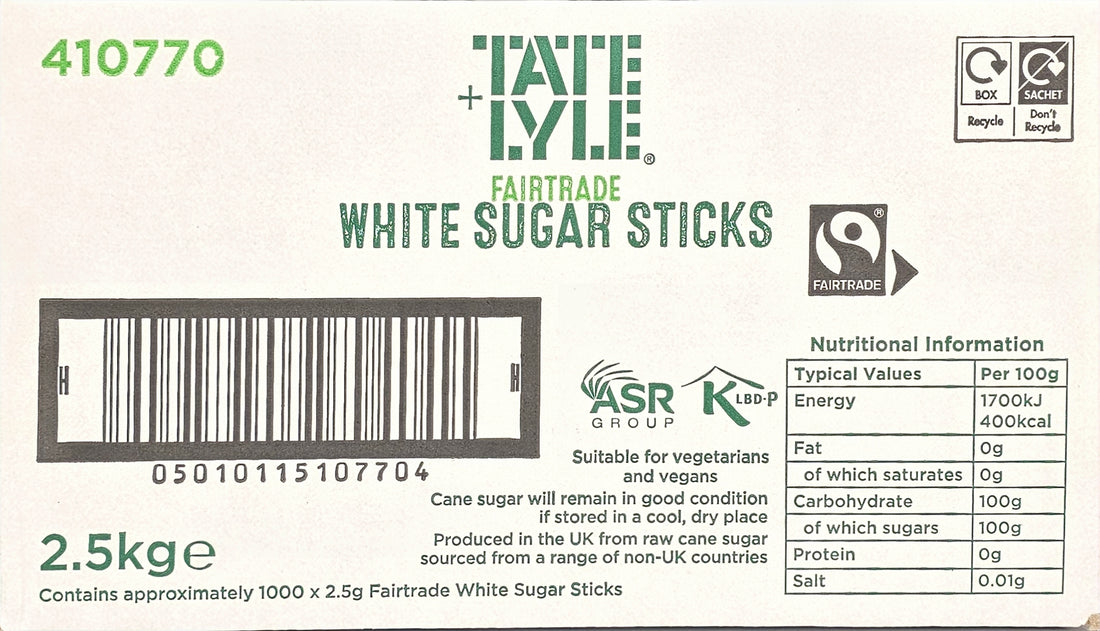 Tate & Lyle Fairtrade Brown Demerara Sugar Sticks – 1000 Sachets (2.5g Each) – 2.5kg Box