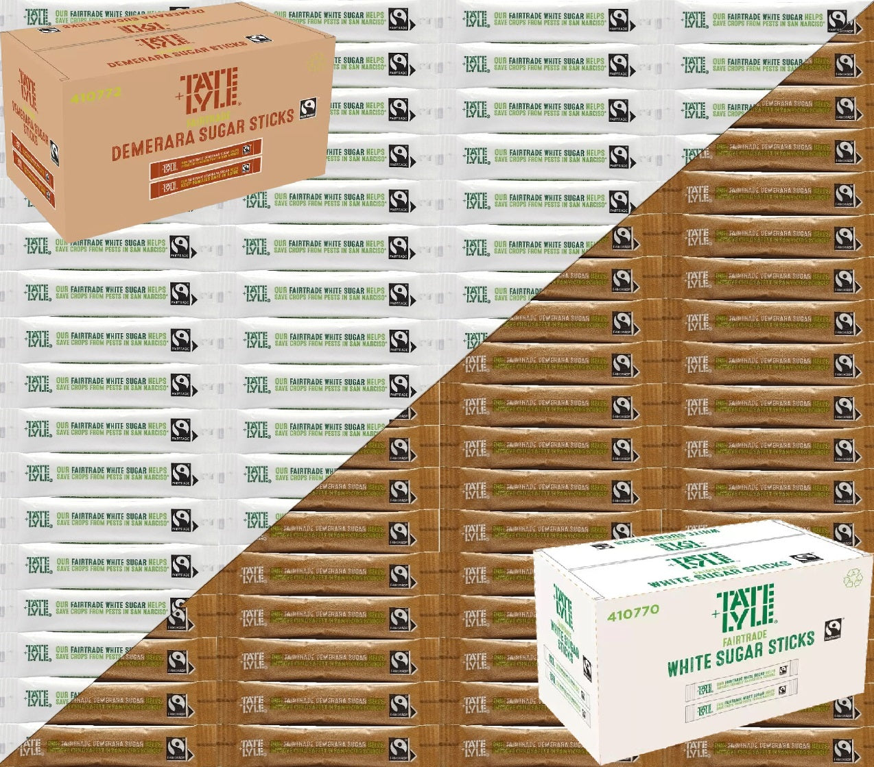 Tate & Lyle Fairtrade Sugar Sticks – Individually Wrapped White & Brown Demerara | Catering, Office, Hotel, Café & Home Use