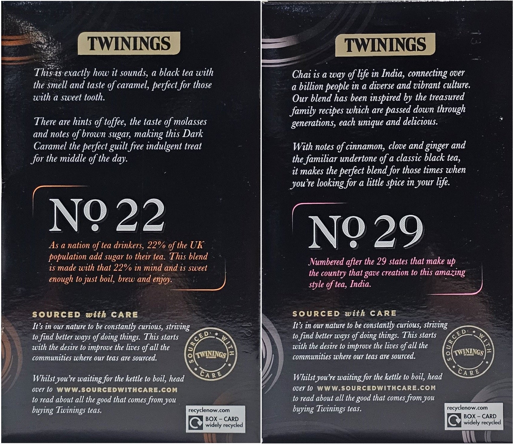 Twinings Nr22 Dark Caramel Nr 29 Chai String & Tag Tea Bags Limited Edition Pack