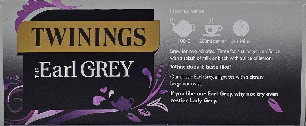 Twinings Earl Grey String & Tag Tea Bags Sachets One Full Pack Box x100 Servings