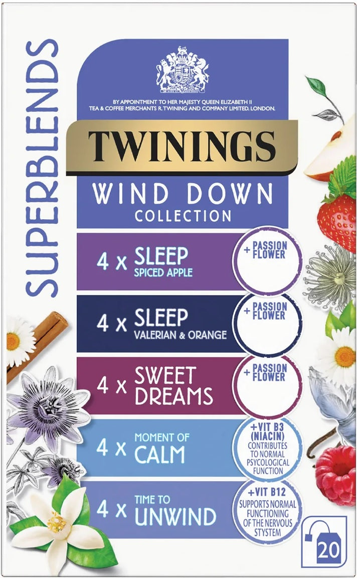 Twinings Superblends Wind Down Collection Individually Enveloped Herbal Tea Bags