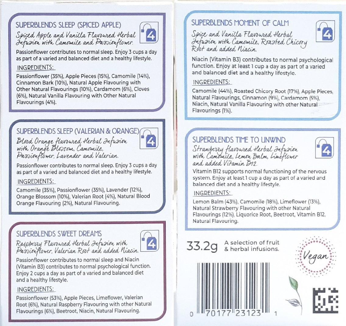 Twinings Superblends Wind Down Collection Individually Enveloped Herbal Tea Bags