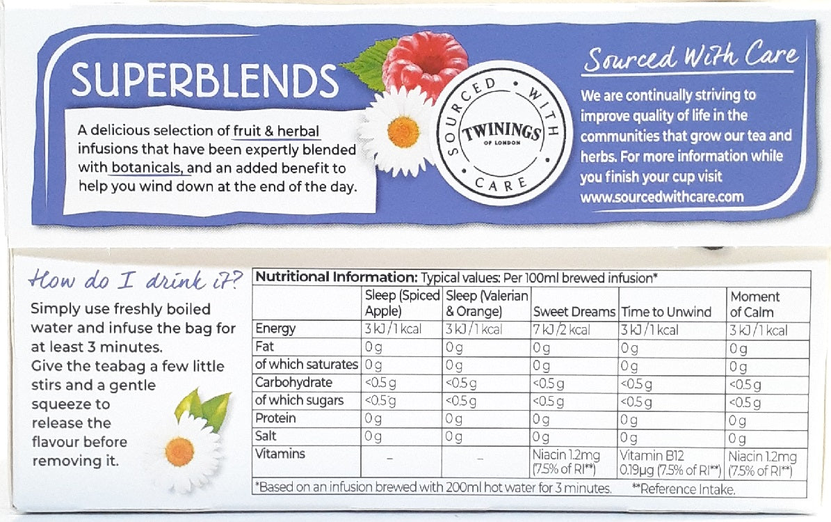 Twinings Superblends Wind Down Collection Individually Enveloped Herbal Tea Bags