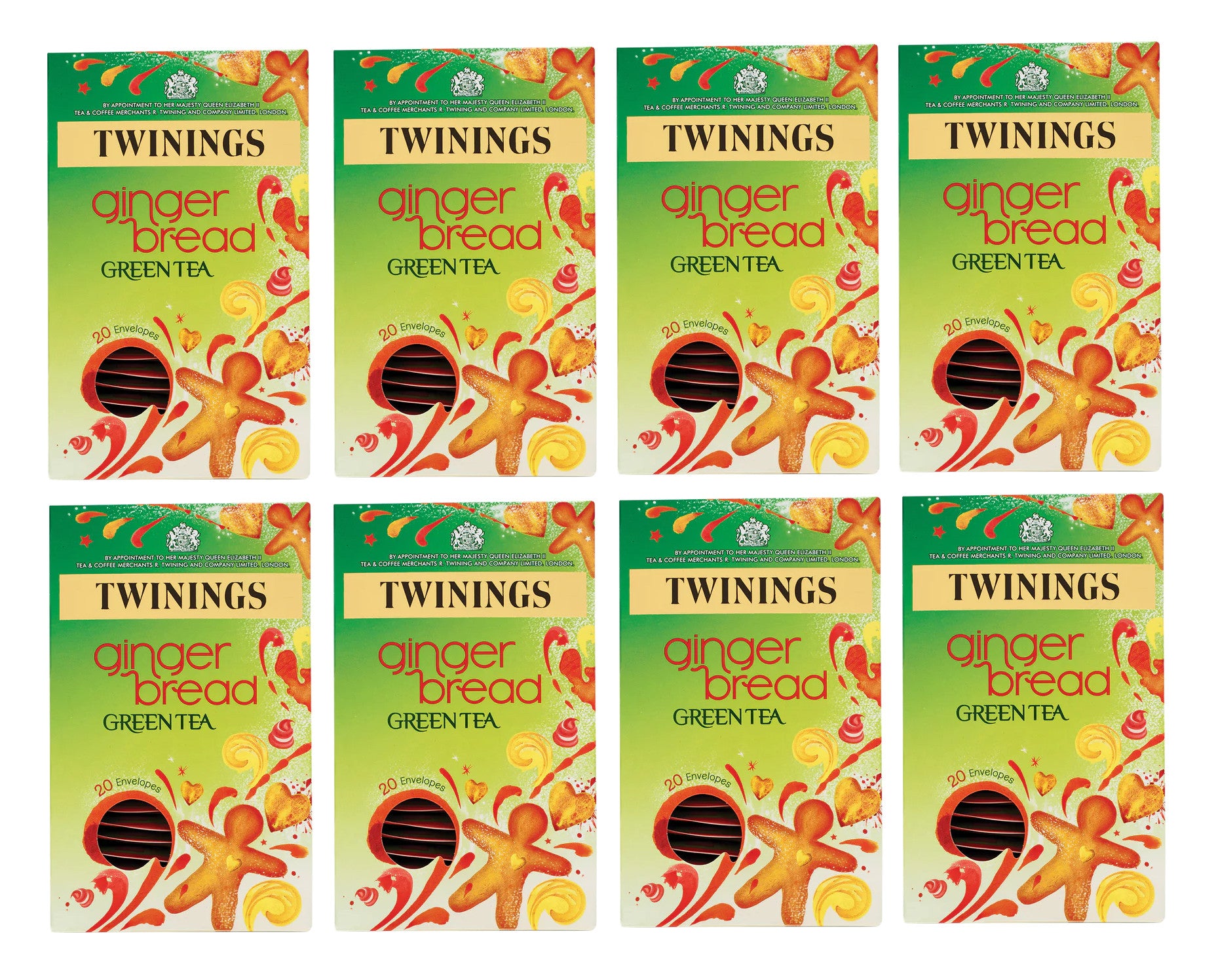Twinings Gingerbread Green Tea Bags Individually Enveloped Wrapped Tagged Sachet