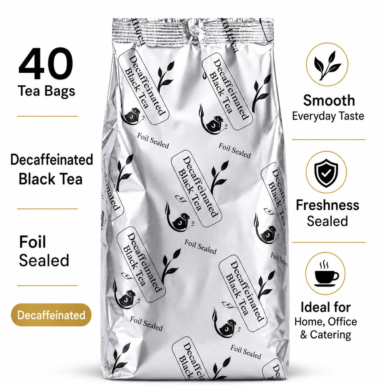 40 Foil Sealed Black Tea Bags – Regular or Decaffeinated Refill Pack