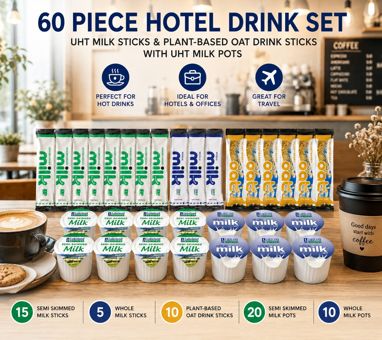 60 UHT Milk & Oat Drink Hospitality Set – Single Serve Portions