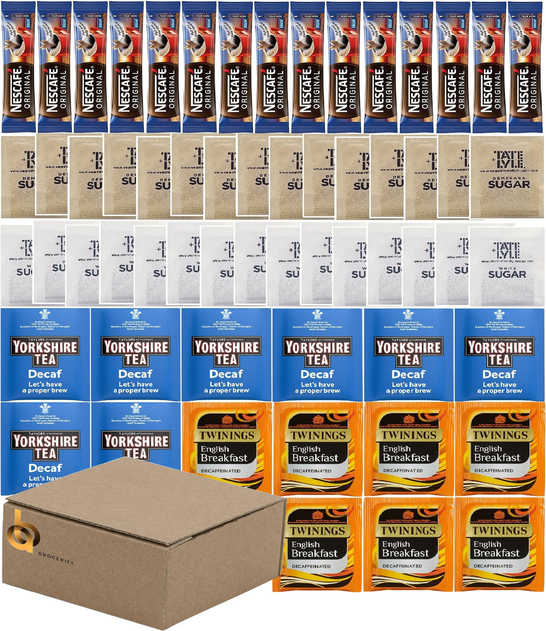Tea Coffee Sugar Sachets Kit No Milk – Hospitality Tray Set 60 Pieces
