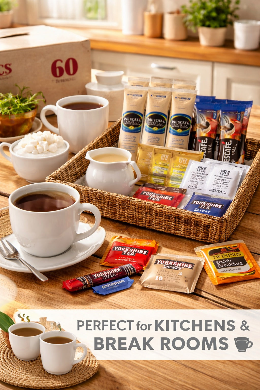 Tea Coffee Sugar Sachets Kit No Milk – Hospitality Tray Set 60 Pieces