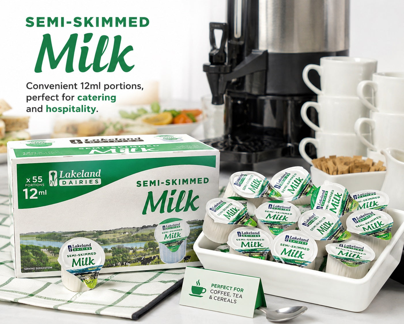 UHT Semi Skimmed Milk Pots 12ml – Long Life Milk Portions for Tea & Coffee