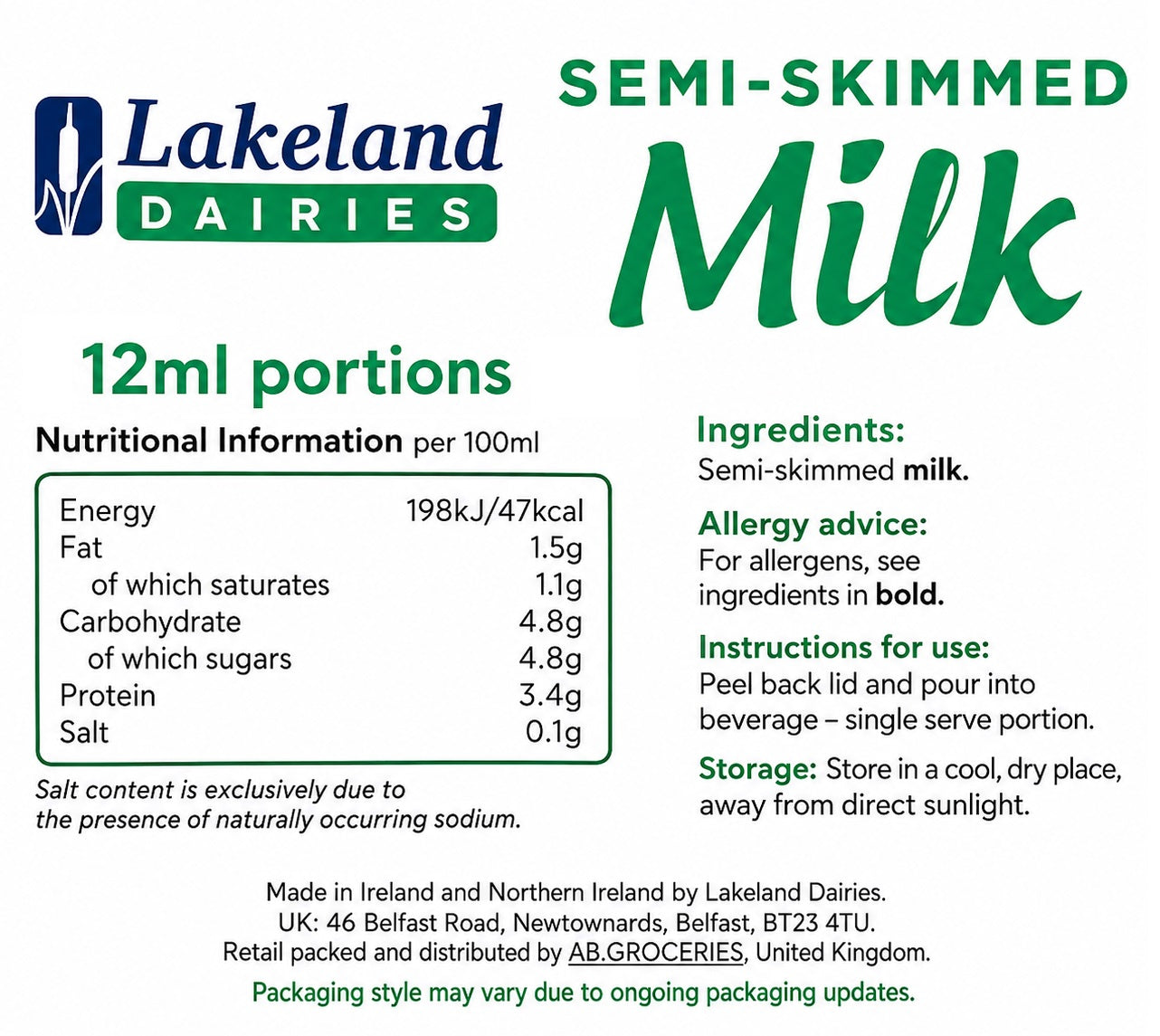 UHT Semi Skimmed Milk Pots 12ml – Long Life Milk Portions for Tea & Coffee