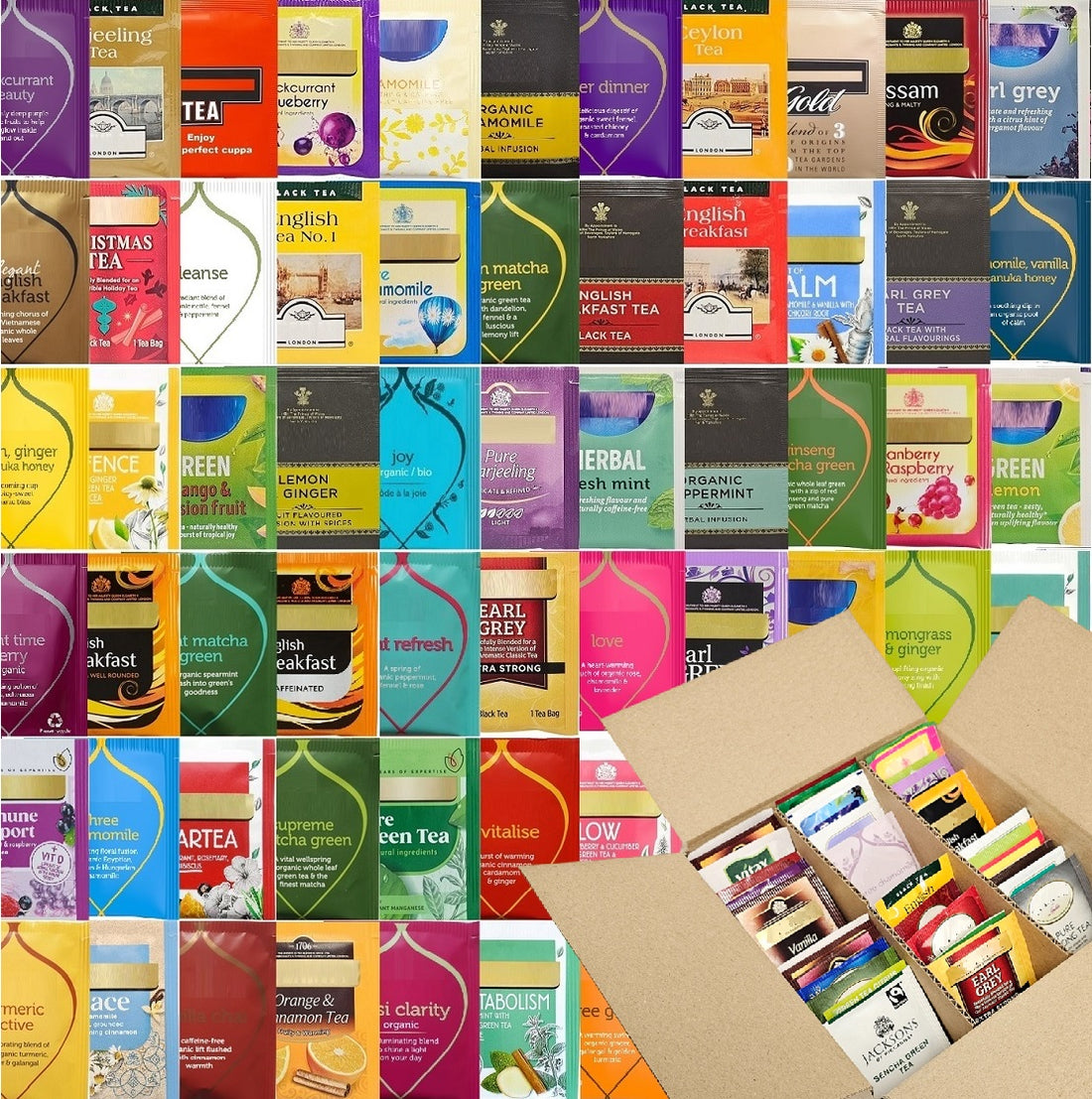 Unique Individually Wrapped Tea Bags Gift Box – 30 or 60 Different Tea Bags