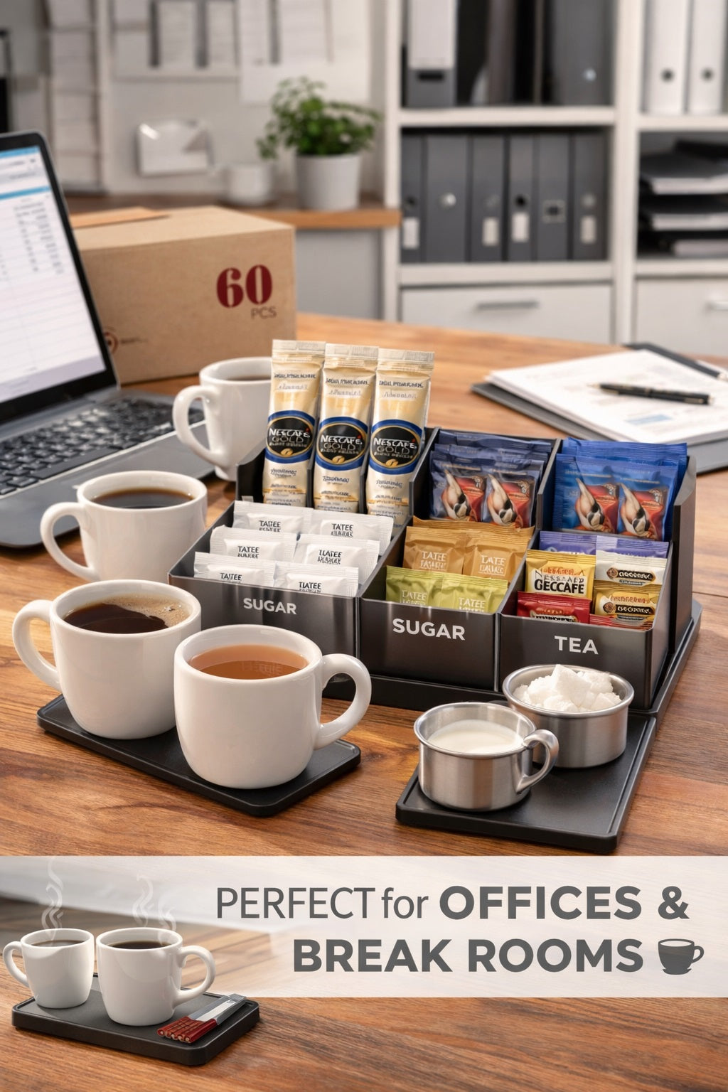 Tea Coffee Sugar Sachets Kit No Milk – Hospitality Tray Set 60 Pieces
