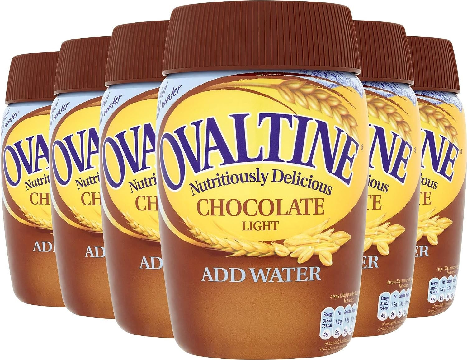 Ovaltine Chocolate Light Add Water Malted Drink – Low Fat Barley Cocoa Instant Drink (300g / 6 × 300g)