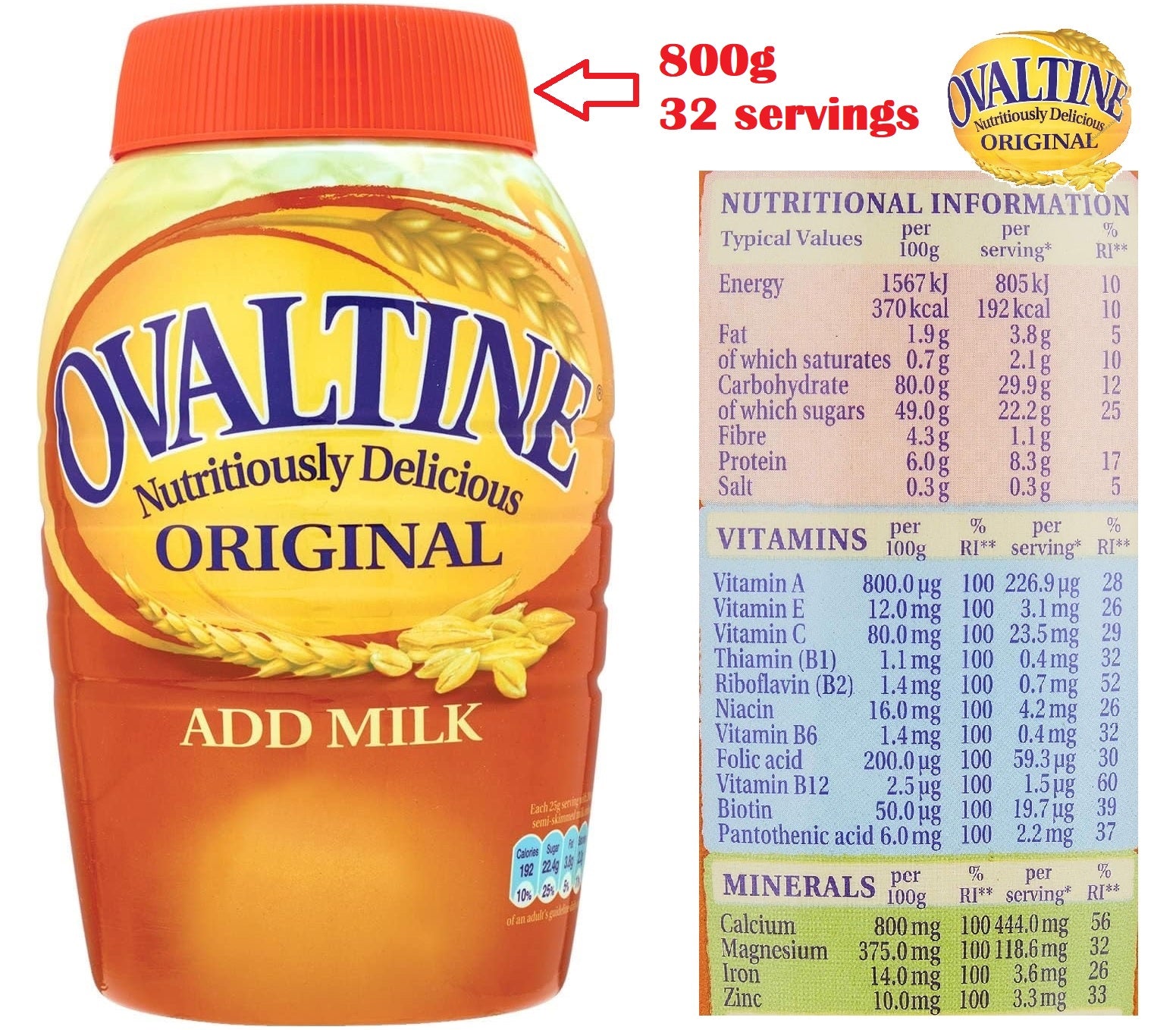 Ovaltine Original Add Milk Malted Drink with Cocoa – 300g / 800g
