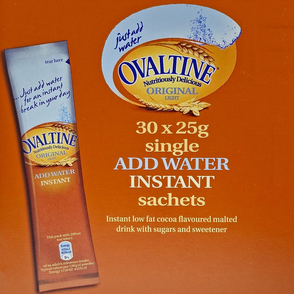 Ovaltine Original Light Instant Malt Drink Sachets – Low Fat Barley Hot Chocolate