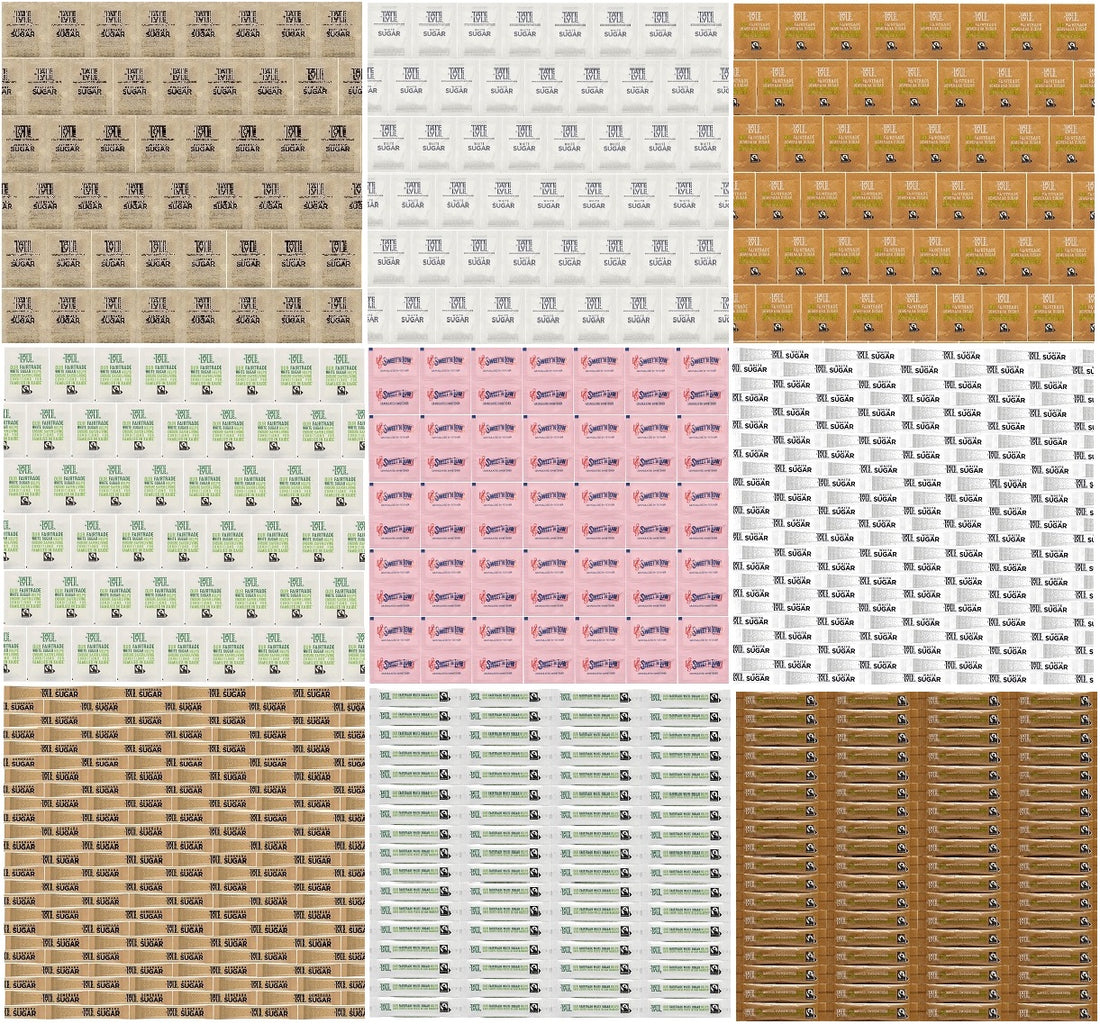 Hotel & Catering Sugar Set – 450 Sachets & Sticks | Tate & Lyle Fairtrade White, Brown Demerara + Sweetener | Individually Wrapped for Tea, Coffee, Office & Events