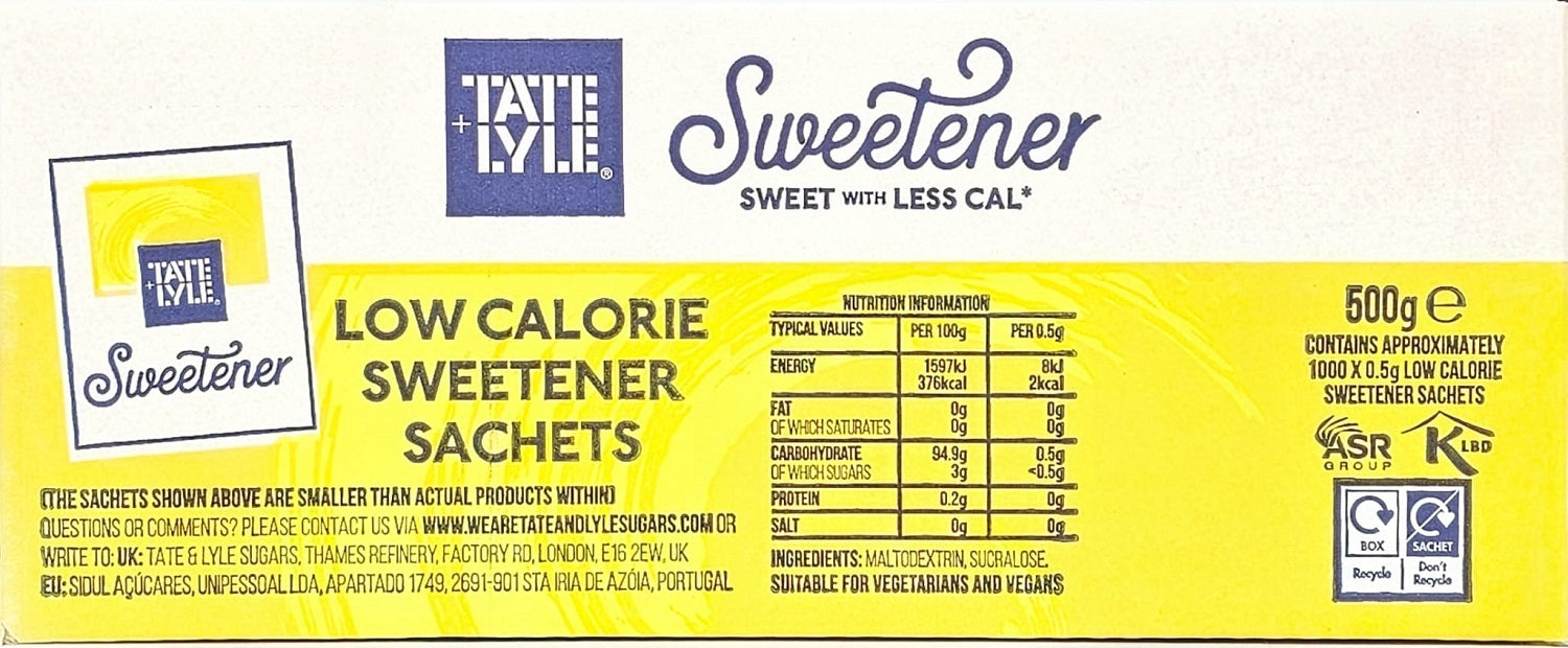 Tate & Lyle Sweetener Sachets (Sucralose) – Low Calorie Vegan Sugar Substitute