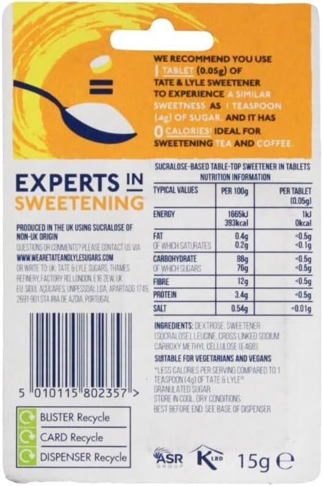 Tate & Lyle Sweetener Tablets – Zero Calorie Sucralose (300 Tablets)