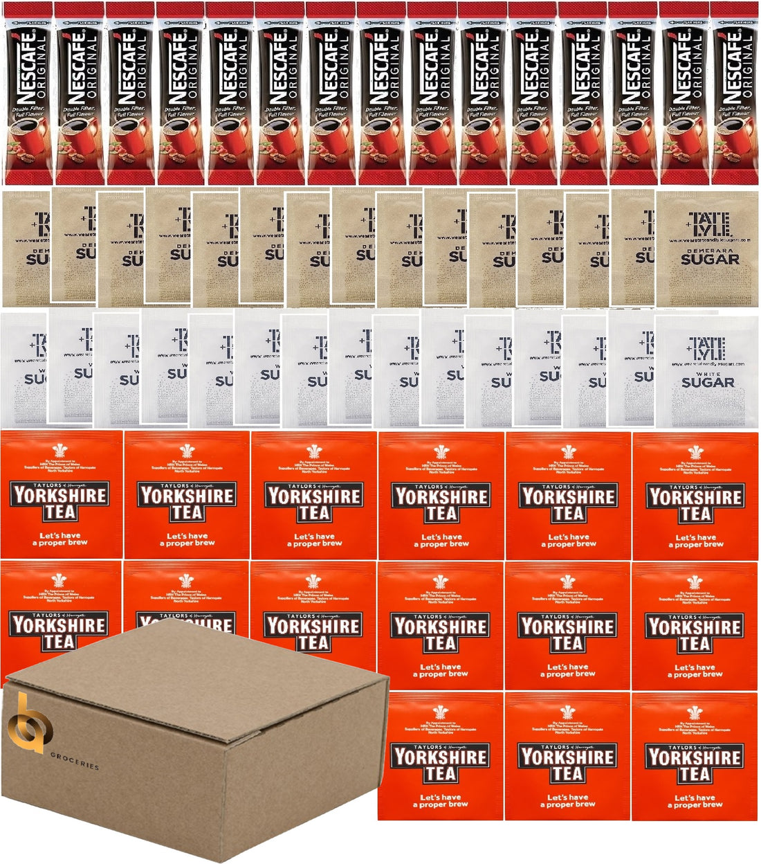 Tea Coffee Sugar Sachets Kit No Milk – Hospitality Tray Set 60 Pieces