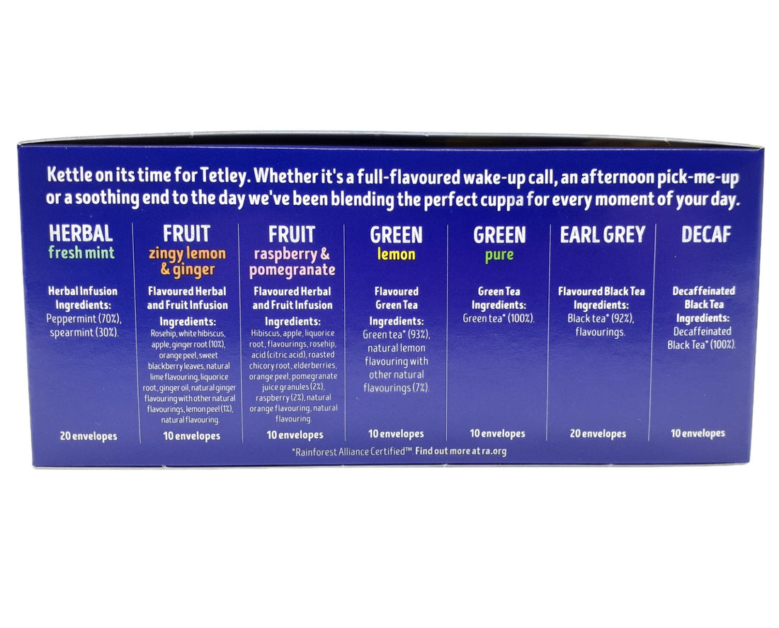 Tetley 90 Enveloped Tea Bags Variety Pack (String & Tag) – Display Box