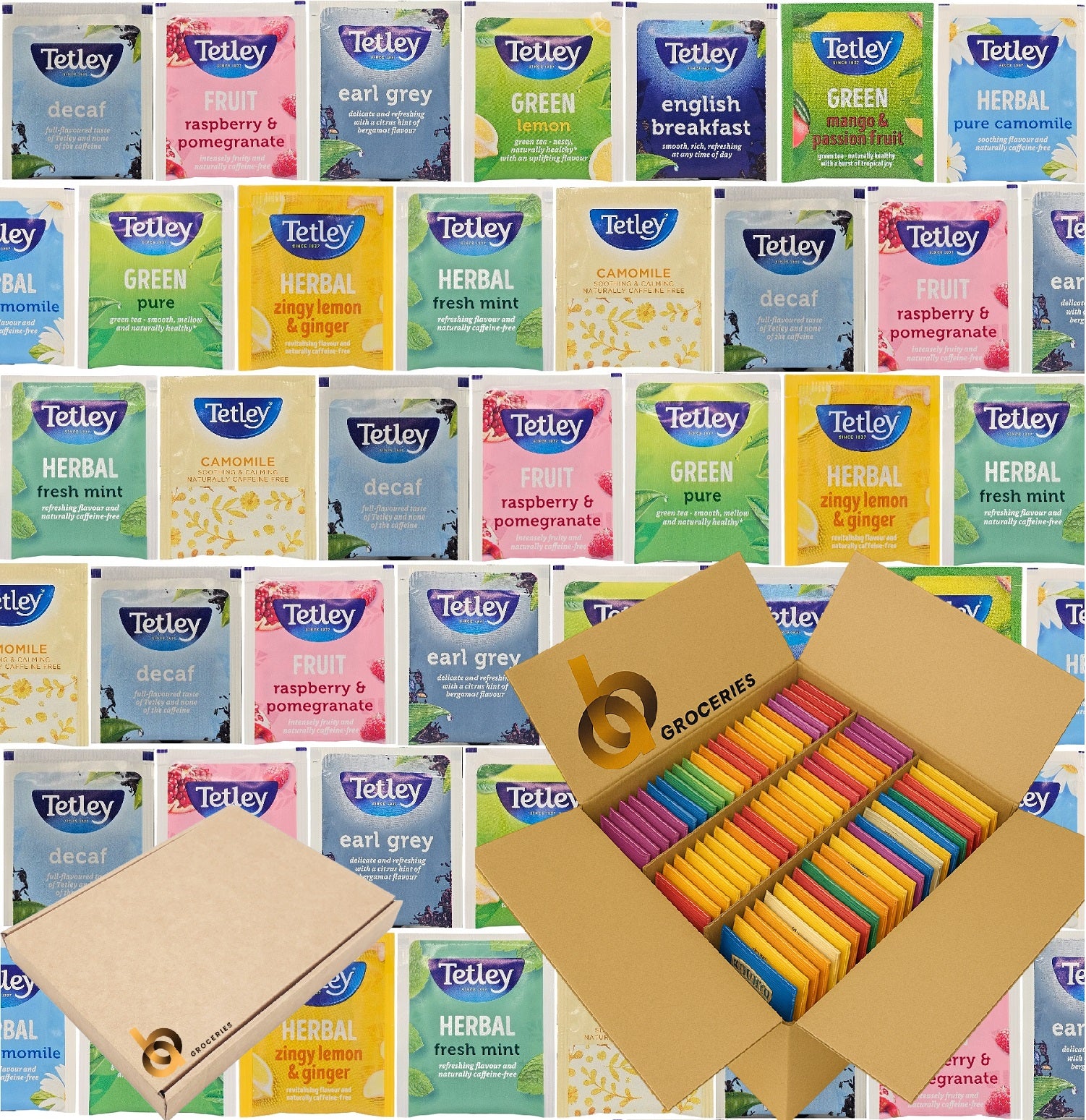 Tetley Mixed Tea Bags Variety Pack – Individually Wrapped Envelope Tea 15 50 100