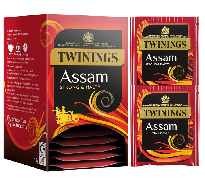 Twinings Assam Strong & Malty Black Tea Bags – 20 or 80 Individually Wrapped
