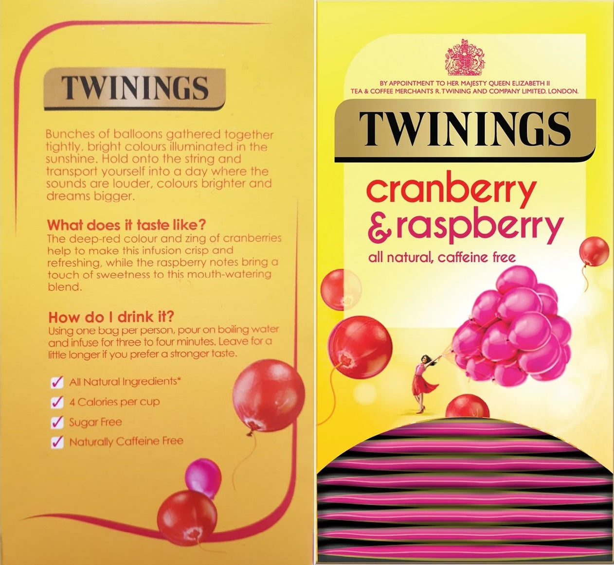 Twinings Cranberry & Raspberry Herbal Tea Bags – Individually Wrapped (20 or 80 Pack)