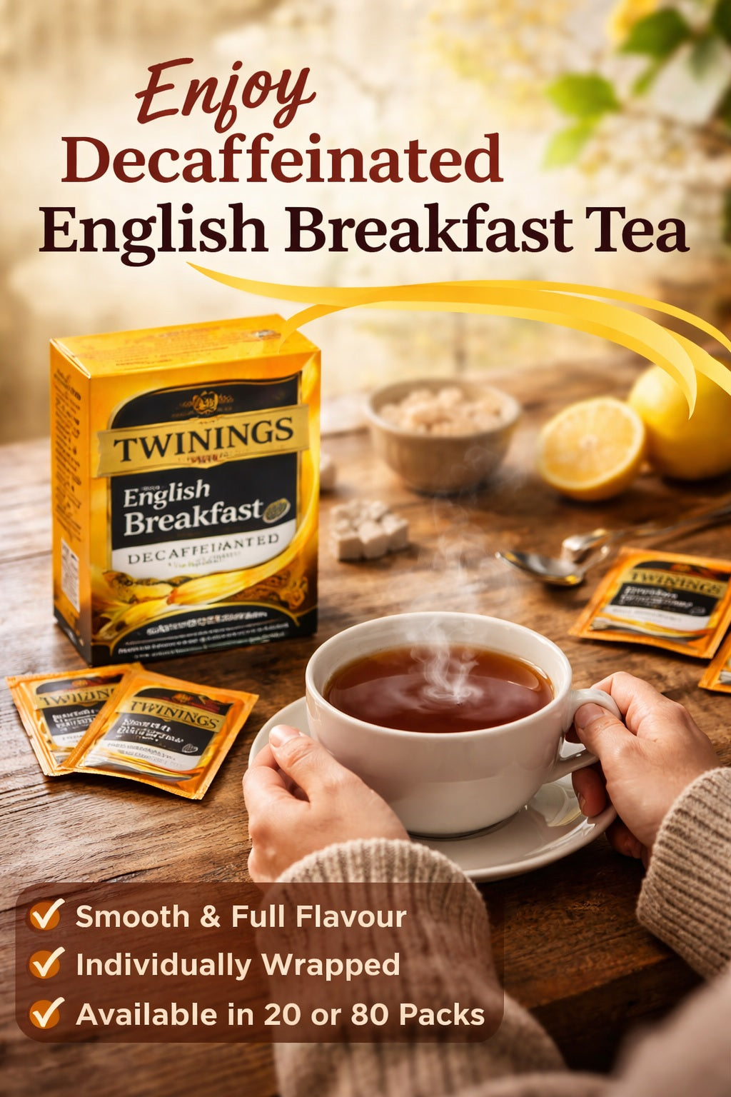 Twinings English Breakfast Decaffeinated Tea Bags – Individually Wrapped (20 or 80)