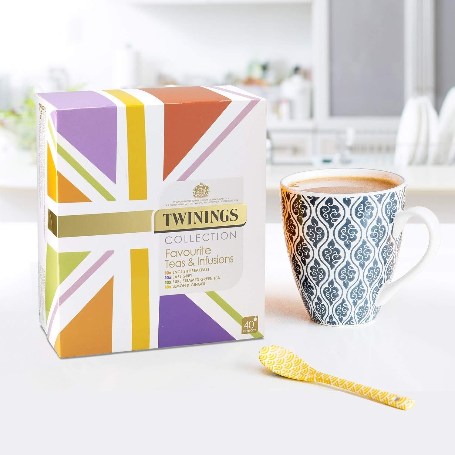 Twinings Favourite Teas & Infusions Gift Box – 40 Sachets | English Breakfast, Earl Grey, Green Tea, Lemon & Ginger
